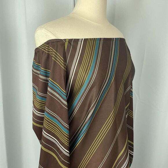 Vintage Boho Dress Size Medium Floral Brown Blue Off Shoulder 70s Retro Hippie - Picture 4 of 16